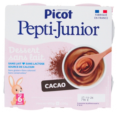 Picot Pepti-Junior Dessert Sans Lait Cacao Dès 6 Mois 4 Pots