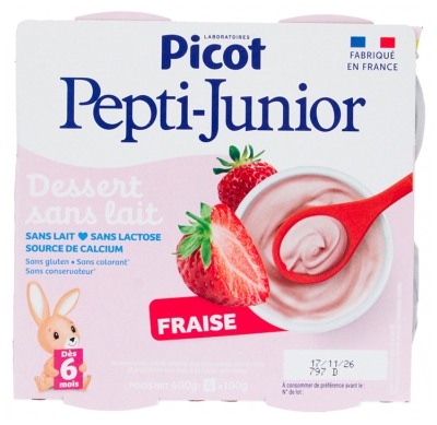 Picot Pepti-Junior Dessert Sans Lait Fraise Dès 6 Mois 4 Pots
