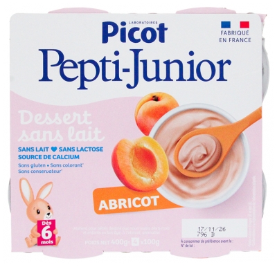 Picot Pepti-Junior Dessert Sans Lait Abricot Dès 6 Mois 4 Pots