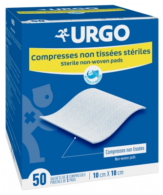 Urgo Compresses Stériles Non Tissées 10 cm x 10 cm 50 Sachets de 2 Compresses