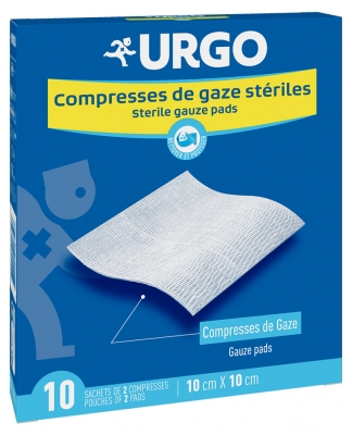 Urgo Compressas de Gaze Estéreis 10 cm x 10 cm 10 Saquetas de 2 Compressas