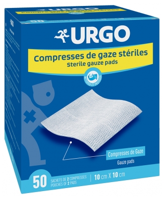 Urgo Compresses de Gaze Stériles 10 cm x 10 cm 50 Sachets de 2 Compresses
