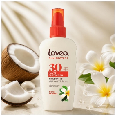 Lovea Kosteuttava Suihke Tahiitin Monoi Korkea Suoja SPF30 150 ml