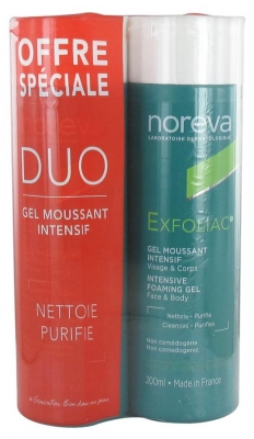 Noreva Exfoliac Gel Moussant Intensif Lot de 2 x 200 ml (à consommer de préférence avant le 30/06/2026)