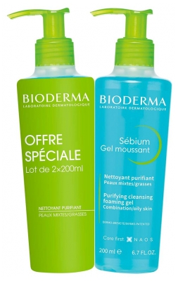 Bioderma Oczyszczający żel Pieniący Zestaw 2 x 200 ml (najlepiej spożyć przed 30.06.2026)