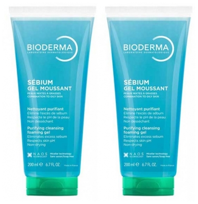 Bioderma Sébium Rensende Skummende Gel Pakke med 2 x 200 ml
