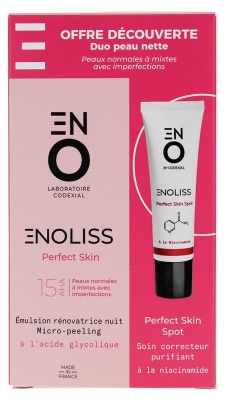 Codexial Enoliss Perfect Skin 15 AHA Émulsion Rénovatrice Nuit Micro-Peeling 30 ml + Soin Correcteur Purifiant 30 ml (à consommer de préférence avant le 31/08/2026)