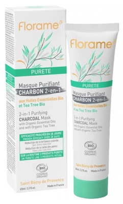 Florame Pureté Masque Purifiant Charbon 2en1 Bio 65 ml (à consommer de préférence avant le 31/07/2026)