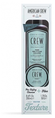 American Crew Champô Fiber Limpeza Pré-styling 250 ml + Cera Fiber Fixação Forte Efeito Mate 50 g