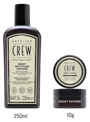 American Crew Champú Boost Limpiador Prepeinado 250 ml + Boost Powder Fijación Ligera Efecto Mate 10 g