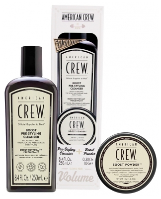 American Crew Shampoing Boost Nettoyant Précoiffant 250 ml + Boost Powder Tenue Légère Effet Mat 10 g