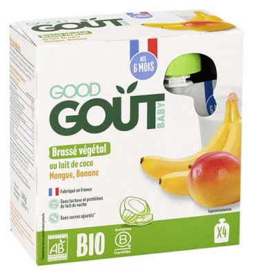 Good Goût ekologiškas augalinis desertas su kokosų pienu, mangais ir bananais nuo 6 mėnesių 4 pakuotės po 85 g