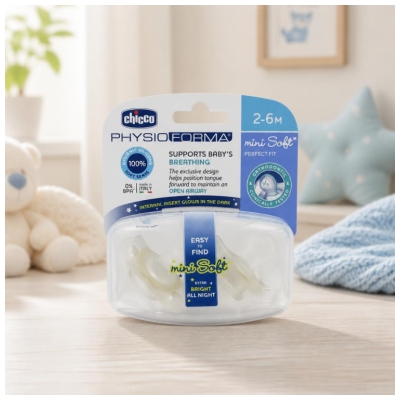 Chicco Physio Forma Mini Soft 2 Silicone Phosphorescent Soothers 2-6 Months