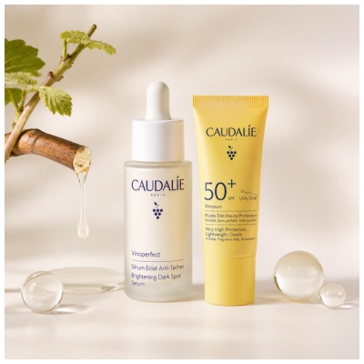 Caudalie Vinoperfect Sérum Resplandor Antimanchas 30 ml + Vinosun Fluido Muy Alta Protección SPF50+ 20 ml de Regalo