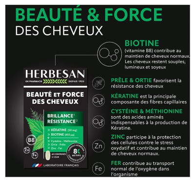 Herbesan Beauté & Force des Cheveux Brillance Résistance 60 Comprimés
