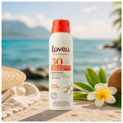 Lovea Augsts Aizsardzības Migla un Iedegums Monoi no Tahiti SPF30 150 ml