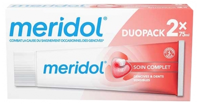 Meridol Pilnīgas Kopšanas Smaganām & Jutīgiem Zobiem zobu pasta 2 x 75 ml iepakojumā