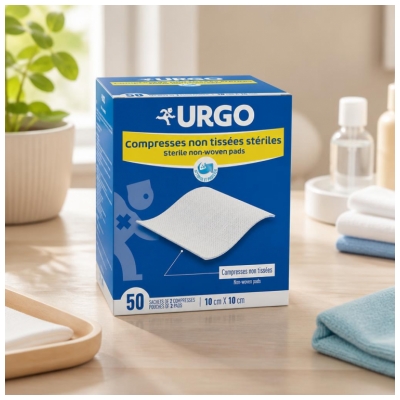 Urgo Compresses Stériles Non Tissées 10 cm x 10 cm 50 Sachets de 2 Compresses