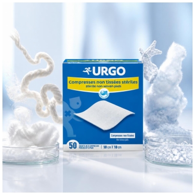 Urgo Compresses Stériles Non Tissées 10 cm x 10 cm 50 Sachets de 2 Compresses