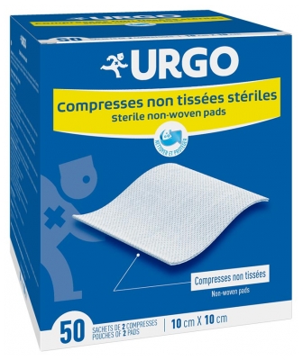 Urgo Sterila Icke-vävda Kompresser 10 cm x 10 cm 50 Påsar med 2 Kompresser