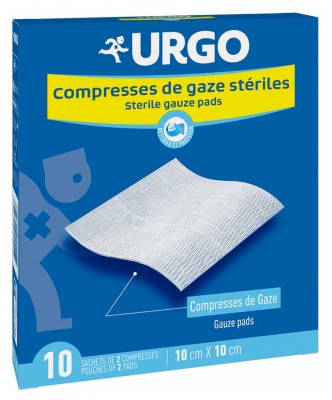 Urgo Compresses de Gaze Stériles 10 cm x 10 cm 10 Sachets de 2 Compresses