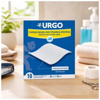 Urgo Compresses Stériles Non Tissées 10 cm x 10 cm 10 Sachets de 2 Compresses