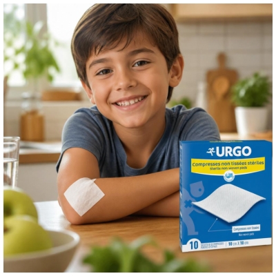 Urgo Compresses Stériles Non Tissées 10 cm x 10 cm 10 Sachets de 2 Compresses