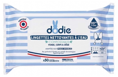 Dodie Toalhetes de Limpeza com Água Compostáveis 50 Toalhetes Formato Grande