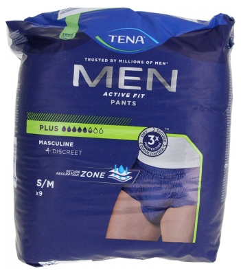 Tena Men Active Fit Pants Plus Taille S/M 9 Sous-Vêtements Absorbants