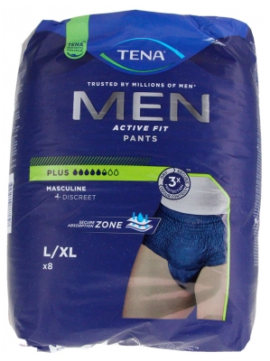 Tena Men Active Fit Pants Plus Taille L/XL 8 Sous-Vêtements Absorbants