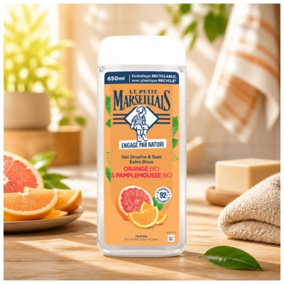 Gel de Duș & Baie Extra Blând Portocală & Grapefruit Bio Le Petit Marseillais 650 ml