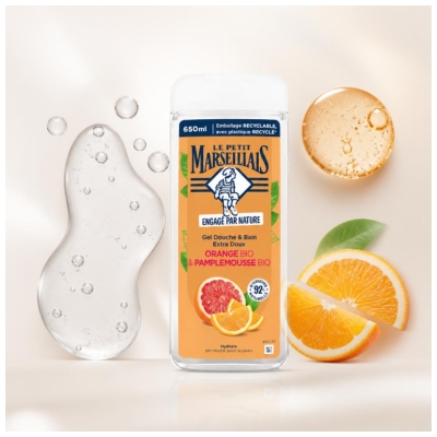 Gel de Duș & Baie Extra Blând Portocală & Grapefruit Bio Le Petit Marseillais 650 ml