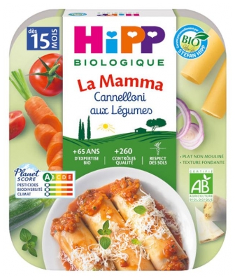 HiPP La Mamma Vihanneksilla täytetyt Cannellonit 15 kk ikäisestä eteenpäin Bio 250 g (parasta ennen 15/09/2026)