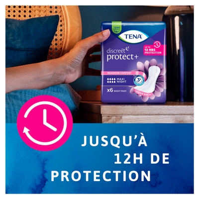 Tena Discreet Protect+ Maxi Night 12 Serviettes Absorbantes Nuit