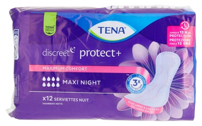 Tena Discreet Protect+ Maxi Night 12 Compresas Absorbentes Noche