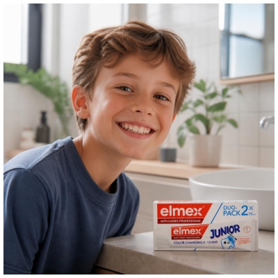 Elmex Junior Anti-Caries Professional Color Changing -hammastahna, 2 x 75 ml pakkaus