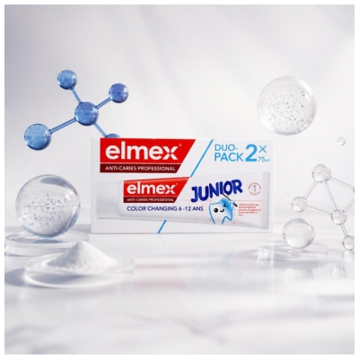 Elmex Junior Anti-Caries Professional Color Changing -hammastahna, 2 x 75 ml pakkaus