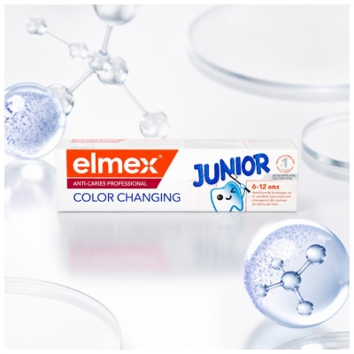 Elmex Junior Pretkariesa Professional Krāsu Mainošā zobu pasta 75 ml
