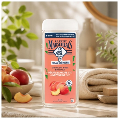 Le Petit Marseillais Extra Mild Dusch- & Badgelé Vit Persika och Ekologisk Nektarin 650 ml