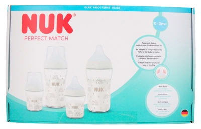 Skleněná sada NUK Perfect Match 2 kojenecké láhve 120 ml + 2 kojenecké láhve 230 ml 0-3 měsíce a více