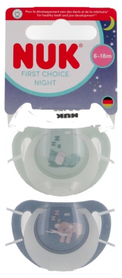 NUK First Choice Night Silikonschnuller 18-36 Monate - Modell: Flusspferd/Koala
