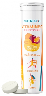 Nutri&Co Vitamine C 1000 mg et Bioflavonoïdes 15 Comprimés Effervescents - Goût : Mangue Passion