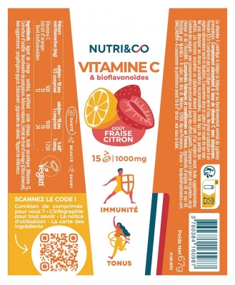Nutri&Co Vitamine C 1000 mg et Bioflavonoïdes 15 Comprimés Effervescents