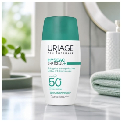 Uriage Hyséac 3-Regul + visapusiška priežiūros priemonė nuo odos netobulumų SPF50+ 50 ml