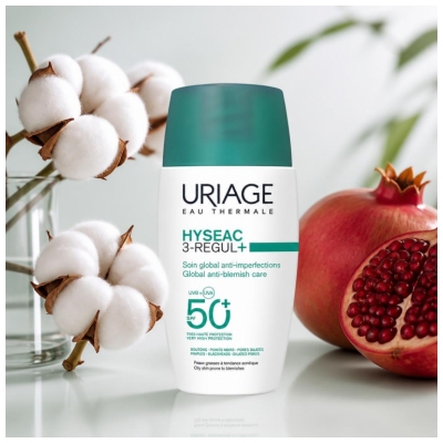Uriage Hyséac 3-Regul + visapusiška priežiūros priemonė nuo odos netobulumų SPF50+ 50 ml