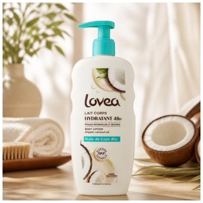 Lovea Lait Corps Hydratant 48H Huile de Coco Bio 250 ml