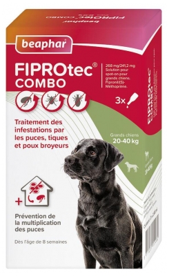Beaphar Fiprotec Combo Spot-on Oplossing Grote Honden 20-40 kg 3 Pipetten van 2,68 ml (ten minste houdbaar tot 30-09-2026)