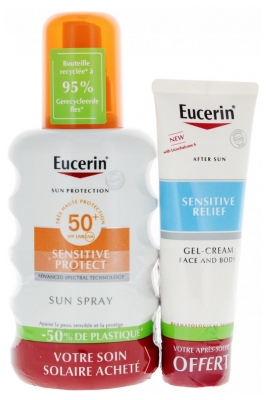 Eucerin Sun Protection Sensitive Protect Sun Spray SPF50+ 200 ml + Relief After Sun Gel-Creme 50 ml Offert (mindestens haltbar bis 30.09.2026)