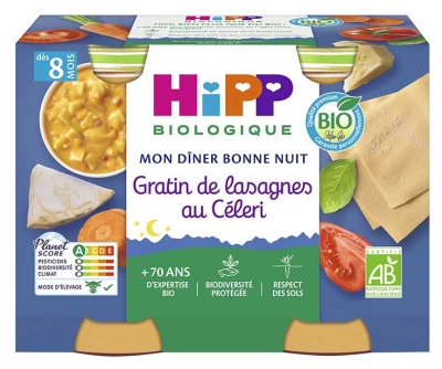 HiPP Min Godnattmiddag Selleri Lasagnegratäng från 8 månader Ekologisk 2 Burkar