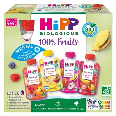 HiPP 100% Frukt från 4/6 Månader Bio 8 Klämpåsar